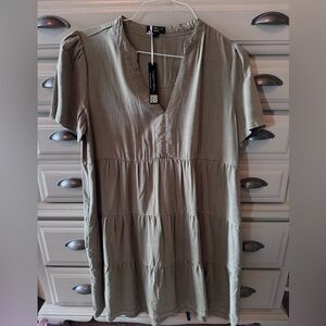 Tiered V-Neck Dress in Soft Olive Green